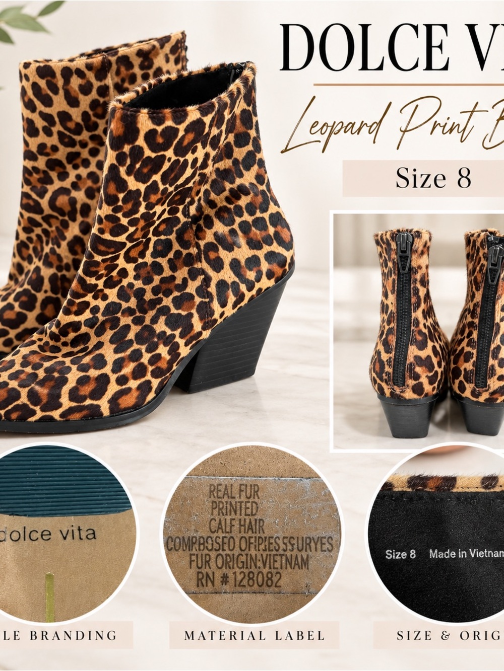 Dolce Vita Leopard-Print Calf Hair Ankle Boots in Brown and Black